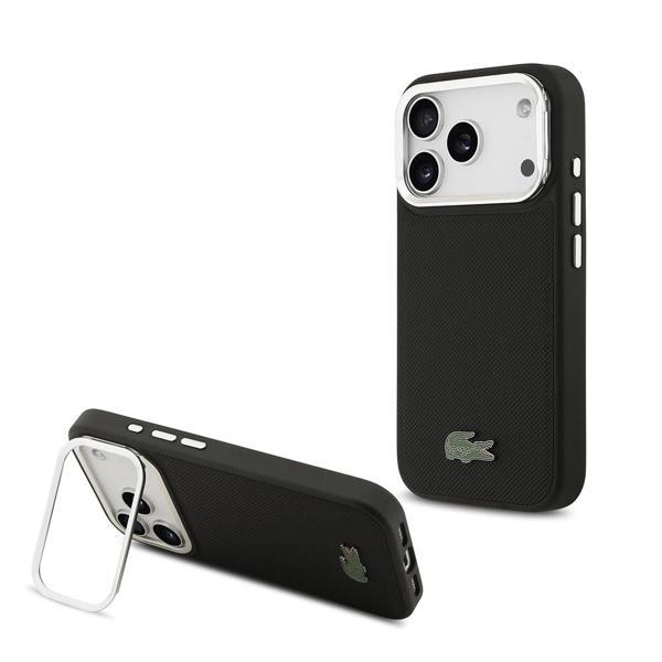 Lacoste İphone 17 Pro Uyumlu Kılıf Lisanslı M-Safe Şarj Özellikli Pu Standlı Metal Logolu Siyah - Image 1