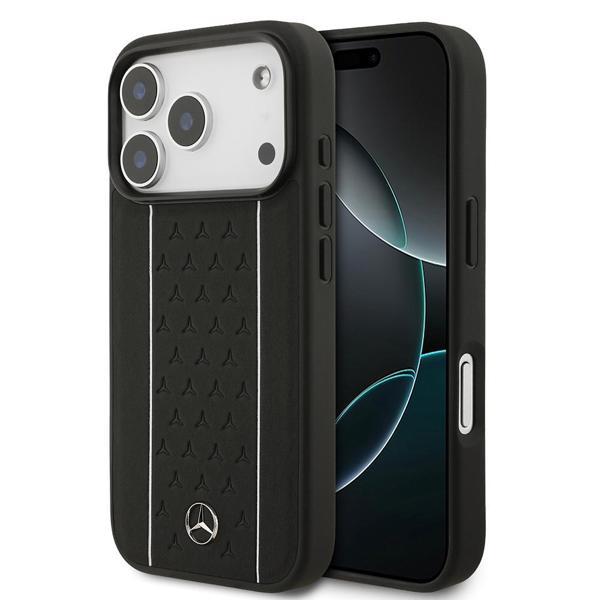 Mercedes Benz İphone 17 Pro Kılıf Mercedes Benz Lisanslı M-Safe Uyumlu Şeritli Yıldız Desenli Metal Logolu Siyah - Image 1