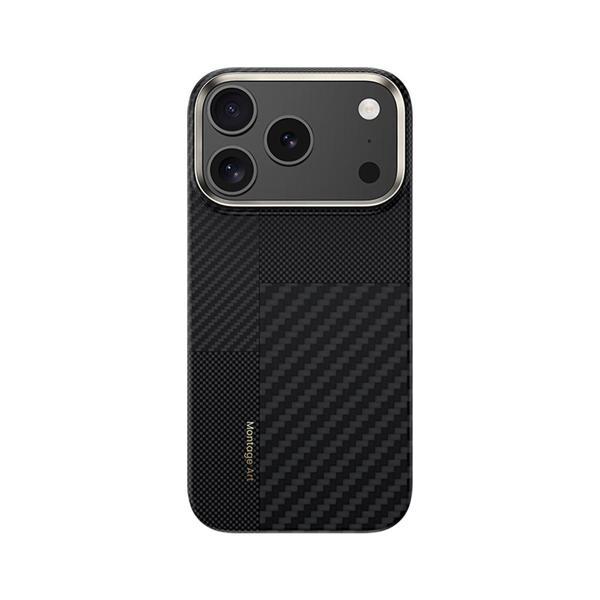 Benks İphone 17 Pro Uyumlu Kılıf M-Safe Özellikli Karbon Fiber Montage Armorair Kevlar Kapak Siyah - Image 1