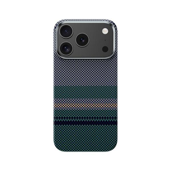 Benks İphone 17 Pro Uyumlu Kılıf M-Safe Özellikli Karbon Fiber Aurora Armorpro Kevlar Kapak Yeşil - Image 1