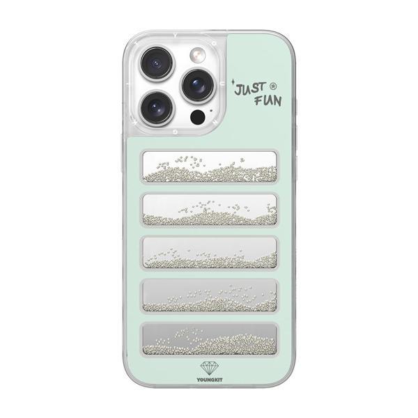 Youngkit İphone 16 Pro Max Kılıf Aynalı Ve Boncuklu Tasarım Jump Serisi Kapak Açık Yeşil - Image 1