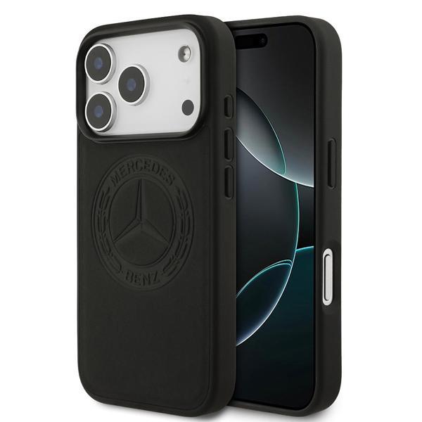 Mercedes Benz İphone 17 Pro Kılıf Mercedes Benz Lisanslı M-Safe Şarj Hakiki Deri Nostaljik Yıldız Dizayn Siyah - Image 1