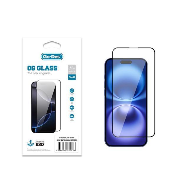 Go-Des İphone 16 Plus Uyumlu Og Glass Antistatik Temperli Cam Ekran Koruyucu Şeffaf - Image 1