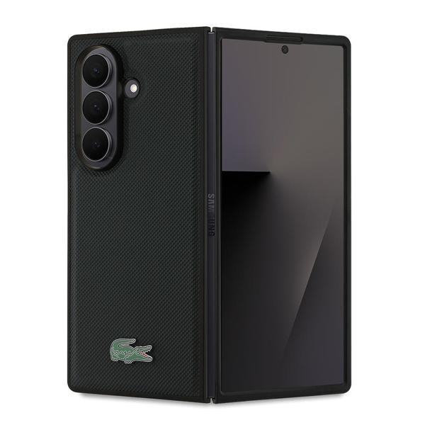 Lacoste Galaxy Z Fold 7 Kılıf Lisanslı M-Safe Uyumlu Pike Desenli İkonik Timsah Logolu Kapak Siyah - Image 1