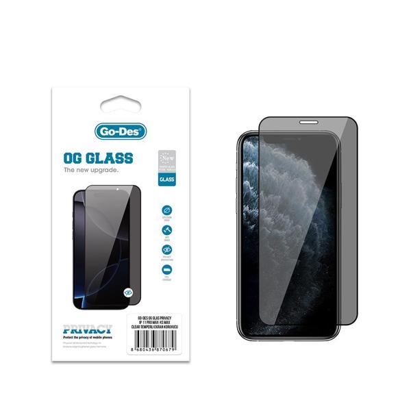 Go-Des İphone 11 Pro Max Uyumlu Go Des Og Glass Privacy Antistatik Temperli Cam Ekran Koruyucu Siyah - Image 1
