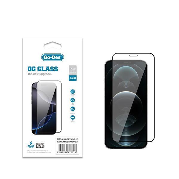 Go-Des İphone 12 Pro Max Uyumlu Og Glass Antistatik Temperli Cam Ekran Koruyucu Şeffaf - Image 1