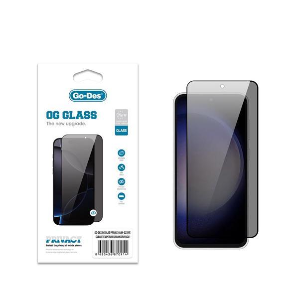 Go-Des Galaxy S23 Fe Uyumlu Og Glass Privacy Antistatik Temperli Cam Ekran Koruyucu Siyah - Image 1