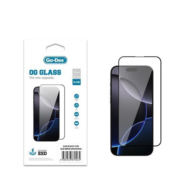 Go-Des İphone 16 Pro Uyumlu Og Glass Antistatik Temperli Cam Ekran Koruyucu Şeffaf - Image 1