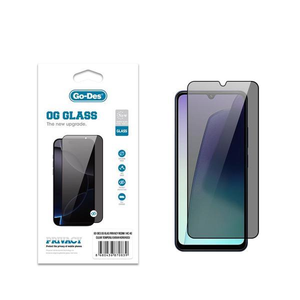 Go-Des Xiaomi Redmi 14C 4G Uyumlu Og Glass Privacy Antistatik Temperli Cam Ekran Koruyucu Siyah - Image 1