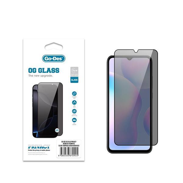Go-Des Xiaomi Redmi 9C Uyumlu Og Glass Privacy Antistatik Temperli Cam Ekran Koruyucu Siyah - Image 1