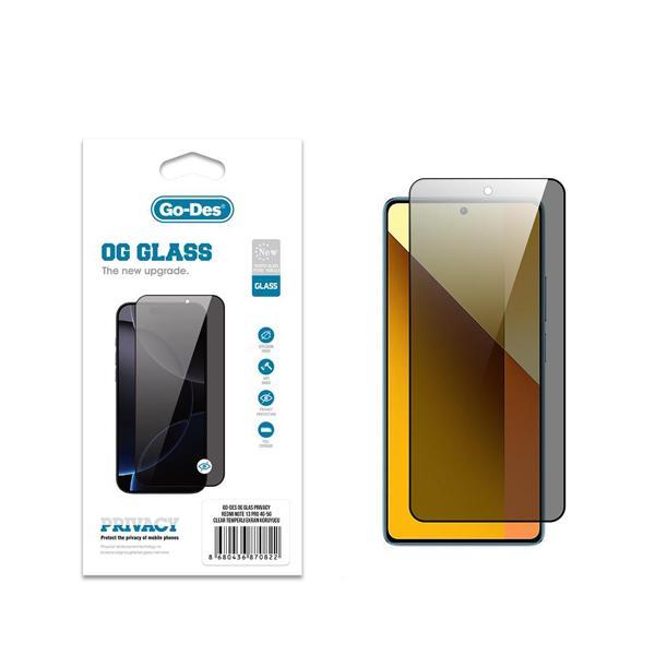 Go-Des Xiaomi Redmi Note 13 Pro 4G Uyumlu Og Glass Privacy Antistatik Temperli Ekran Koruyucu Siyah - Image 1
