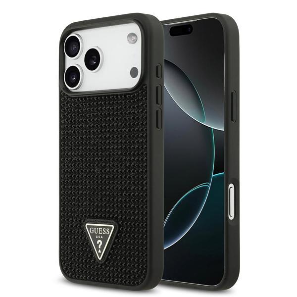 Guess İphone 17 Pro Max Uyumlu Kılıf Orjinal Lisanslı Taşlı Arka Yüzey Üçgen Logolu Kapak Siyah - Image 1