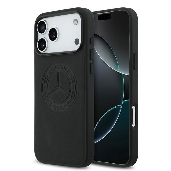Mercedes Benz İphone 17 Pro Max Kılıf Mercedes Benz Lisanslı M-Safe Şarj Hakiki Deri Nostaljik Yıldız Dizayn Siyah - Image 1