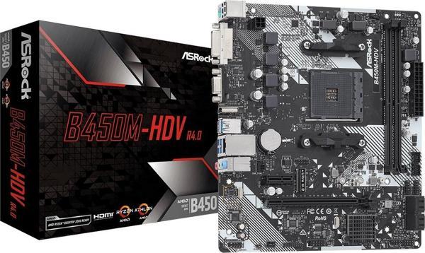 ASROCK B450M-HDV R4.0 DDR4 HDMI DVI PCIe 16X v4.0 AM4 mATX - Image 1
