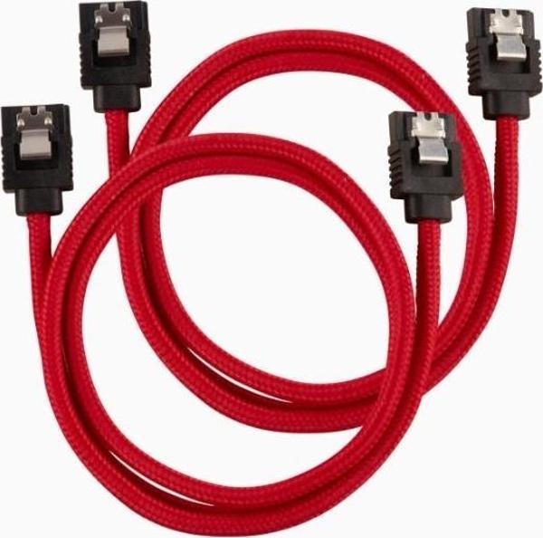 CORSAIR CC-8900254 Premium Sleeved SATA 6Gbps 60cm Cable — Red - Image 1