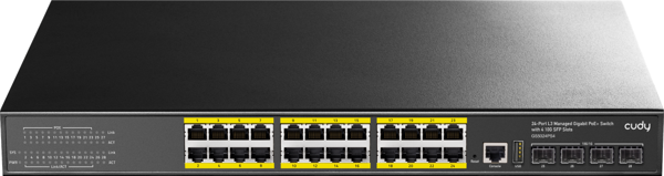 CUDY 24port GS5024PS4-400W Gigabit 4X-10GbE SFP 400w Full PoE Yönetilebilir Switch - Image 1