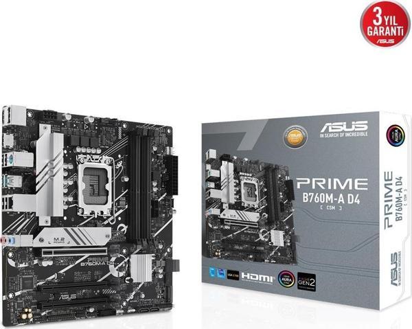 ASUS PRIME B760M-A D4 CSM DDR4 HDMI-DP PCIE 4.0 1700p mATX KURUMSAL ANAKART - Image 1