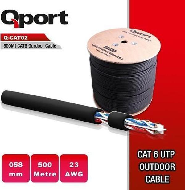 QPORT CAT6 Utp 23AWG 500m Outdoor Makaralı Kablo Q-CATO2 - Image 1