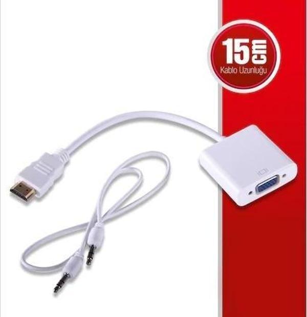 QPORT Q-HD-VGJ 0.15metre HDMI-VGA (D) Görüntü Adaptörü Beyaz Sesli 1080p - Image 1