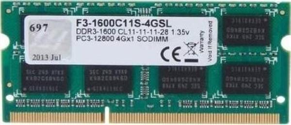 GSKILL 4GB DDR3 1600MHZ CL11 NOTEBOOK RAM VALUE F3-1600C11S-4GSL 1.35V Low Voltaj - Image 1