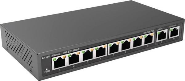 RUIJIE 10port 110w 8port PoE REYEE RG-ES110D-P GIGABIT 2X-UPLINK Yönetilemez Switch - Image 1