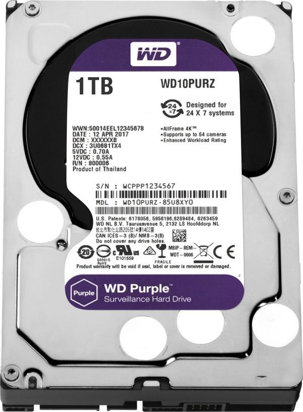 WD 1TB 3.5" 5400RPM 64MB SATA3 GÜVENLİK DİSKİ PURPLE WD10PURZ - Image 1