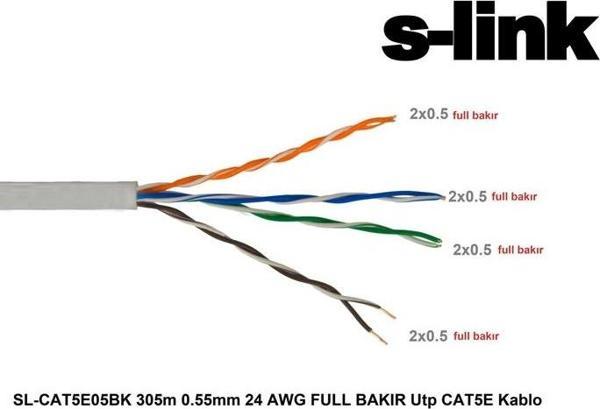 S-link SL-CAT5E05BK 305m 0.5mm 24 AWG Full Bakır UTP CAT5E Kablo - Image 1