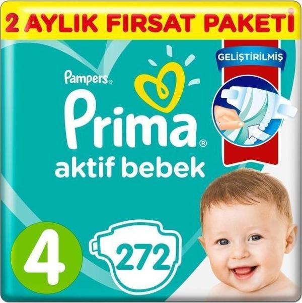 Prima Bebek Bezi Aktif Bebek 4 Beden 272 Adet 2 Aylık Fırsat Paketi - Image 1