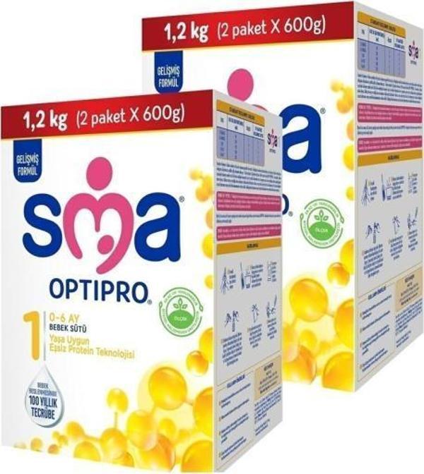 SMA Optipro 1 0-6 Ay Bebek Sütü 1200 Gr X 2 Adet - Image 1