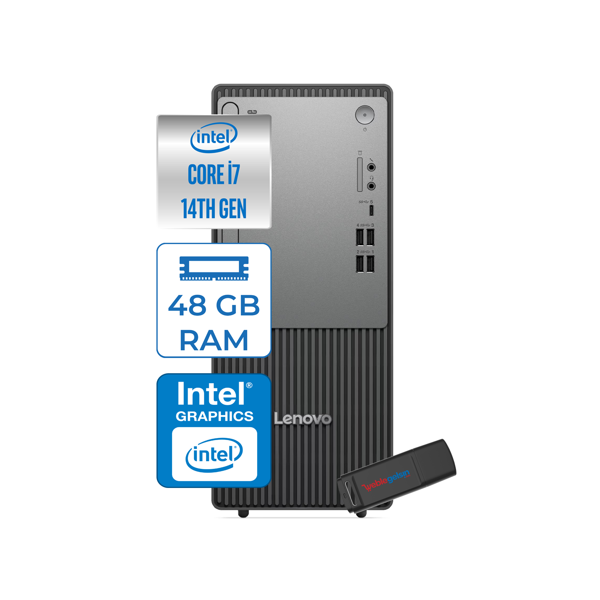 Lenovo Thinkcentre Neo 50T Gen5 Intel Core I7 14700 48GB Ddr5 4tb SSD Freedos Intel UHD 770 Masaüstü Bilgisayar 12UAS0GL00F20 + Zetta Flash Bellek - Image 1