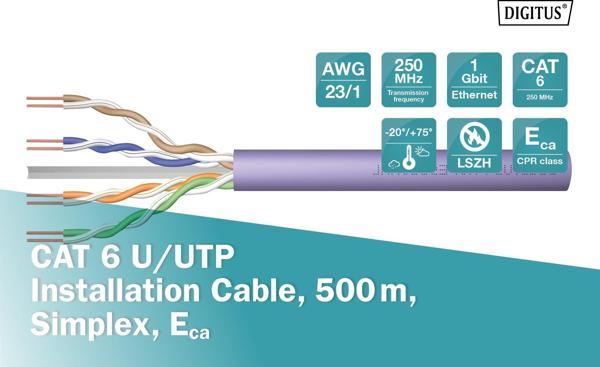 DIGITUS CAT6 Utp 23AWG Mor 500m Makara Saf Bakır Kablo 0.50mm DK-1613-VH-5 - Image 1
