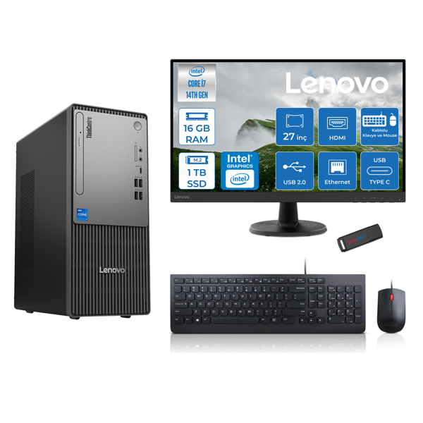 Lenovo Thinkcentre Neo 50T Gen5 Intel Core I7 14700 16GB Ddr5 1tb SSD 27 Inç Monitör Freedos Intel UHD 770 Masaüstü Bilgisayar 2712UAS0GL00F03 + Zetta Flash Bellek - Image 1