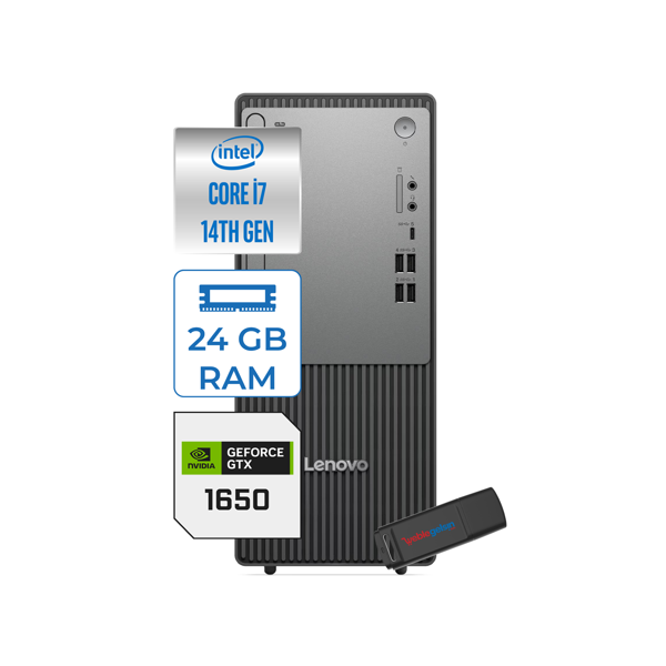 Lenovo Thinkcentre Neo 50T Gen5 Intel Core I7 14700 24GB Ddr5 512GB SSD Freedos Nvidia GTX1650 4gb Masaüstü Bilgisayar 165012UAS0GL00F07 + Zetta Flash Bellek - Image 1