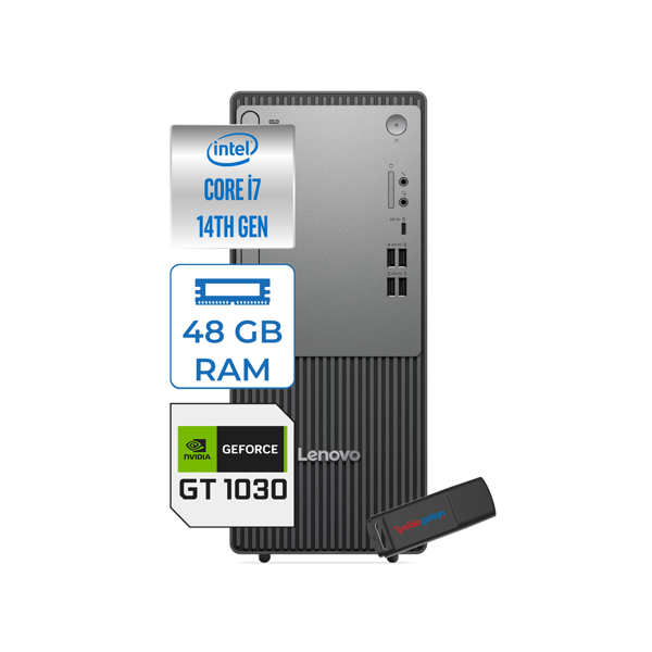 Lenovo Thinkcentre Neo 50T Gen5 Intel Core I7 14700 48GB Ddr5 2tb SSD Windows 11 Home Nvidia GT1030 4gb Masaüstü Bilgisayar 103012UAS0GL00H19 + Zetta Flash Bellek - Image 1