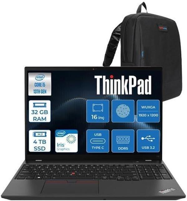 Lenovo Thinkpad T16 Gen 2 Intel Core I5 1335U 32GB Ddd5 4tb SSD 16" Wuxga IPS 300NITS Windows 11 Pro Masaüstü Bilgisayar 21HH002PTXP11 + Zettaçanta - Image 1