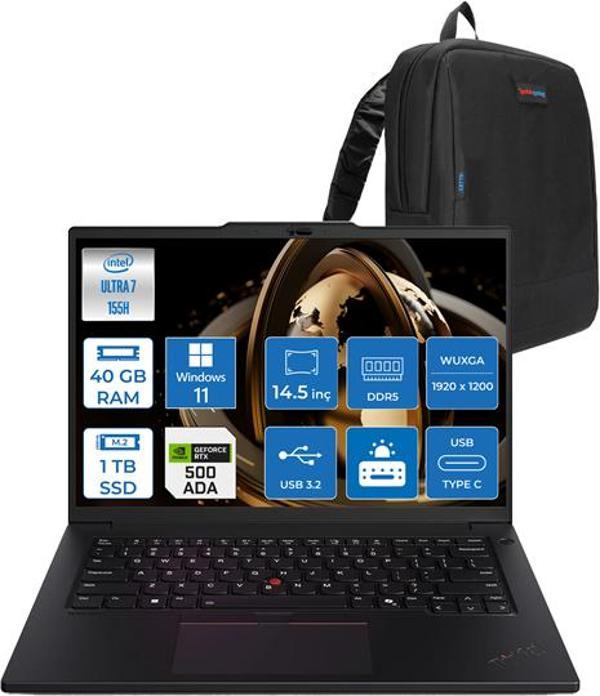 Lenovo Mws P14S V5 Ultra 7 155H 40GB Ddr5 1tb SSD 4GB/RTXA500 14.5" Wuxga IPS 300NITS Windows 11 Pro Taşınabilir Bilgisayar 21G2004TTXH14 + Zettaçanta - Image 1