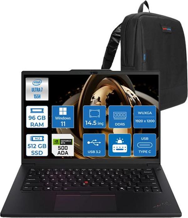 Lenovo Mws P14S V5 Ultra 7 155H 96GB Ddr5 512GB SSD 4GB/RTXA500 14.5" Wuxga IPS 300NITS Windows 11 Pro Taşınabilir Bilgisayar 21G2004TTXH21 + Zettaçanta - Image 1