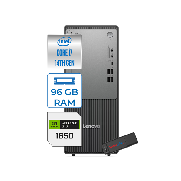Lenovo Thinkcentre Neo 50T Gen5 Intel Core I7 14700 96GB Ddr5 1tb SSD Freedos Nvidia GTX1650 4gb Masaüstü Bilgisayar 165012UAS0GL00F28 + Zetta Flash Bellek - Image 1