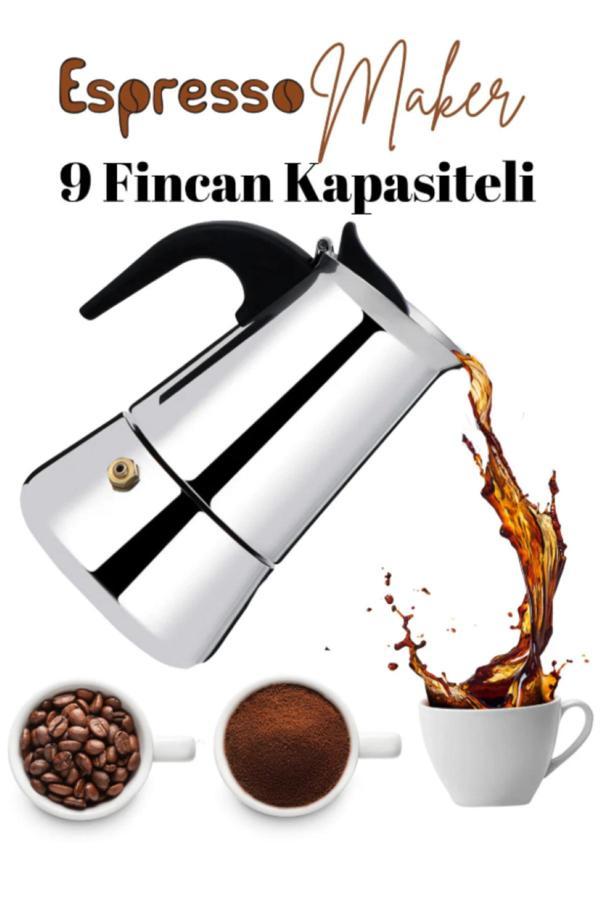Vestron Moka Pot Espresso 9 Cup 450 Ml Paslanmaz Çelik Ocak Üstü (9 Fincan) - Image 1