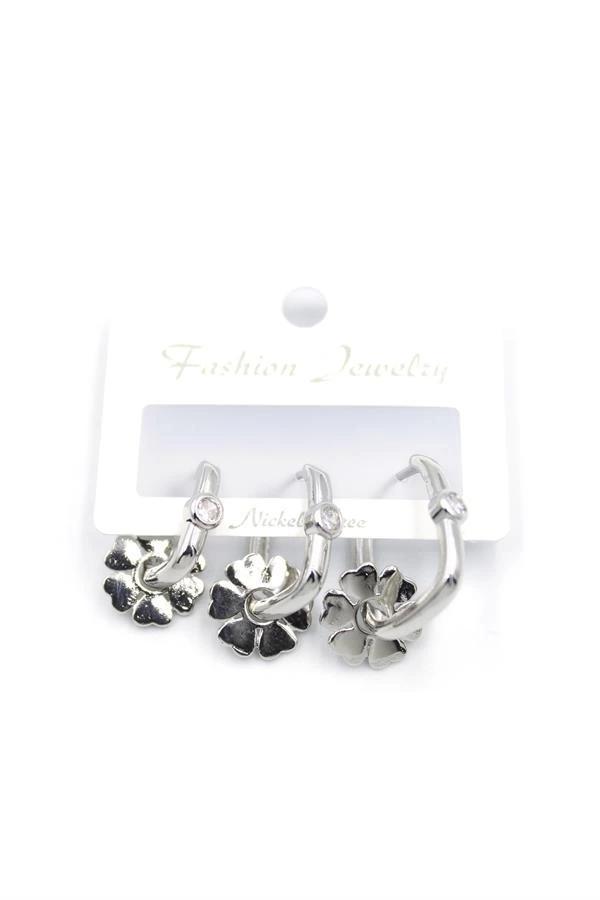 3'lü Çiçek Küpe - Gümüş - Image 1