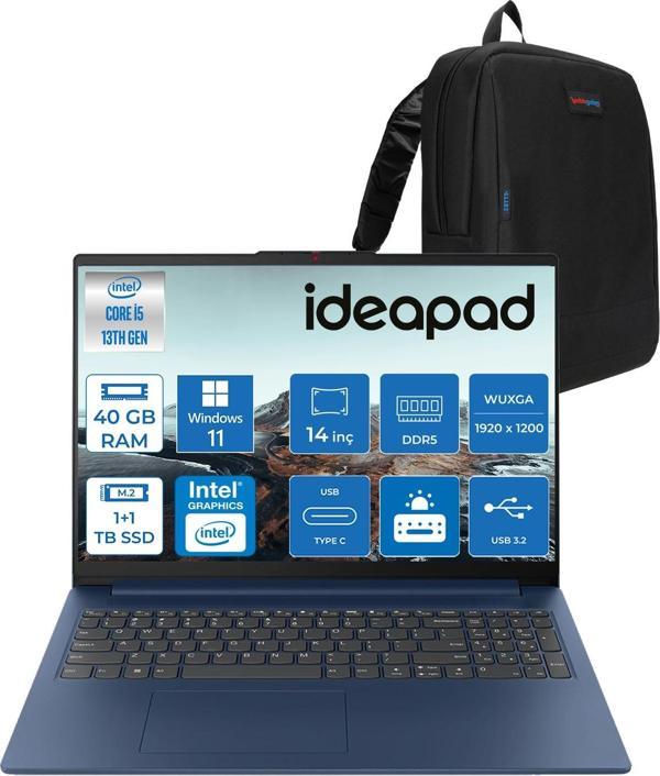 Lenovo Ideapad Slim 3 14IRH10 Intel Core I5 13420H 40GB 1tb SSD + 1tb SSD Windows 11 Pro 14" Wuxga (1920X1200) IPS 300NITS Taşınabilir Bilgisayar 83K00027TRP16 + Zetta Çanta - Image 1