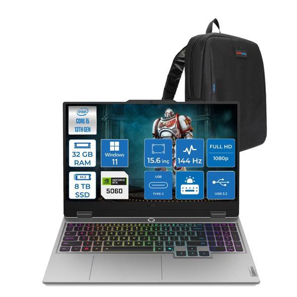 Lenovo Loq 15IRX10 Intel Core I5 13450HX 32GB Ddr5 8tb SSD RTX5060 8gb 100W Windows 11 Pro 15.6" Fhd (1920X1080) IPS 300NITS 144Hz 100% Srgb Taşınabilir Bilgisayar 83JE00ENTRP18 + Zetta Çanta - Image 1