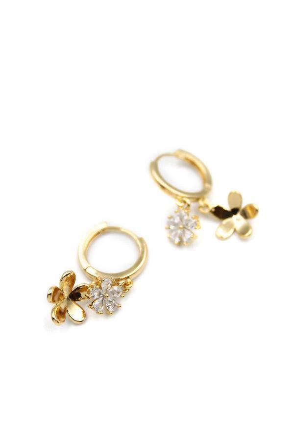 Zirkon Taşlı Çiçek Küpe - Altın - Image 1