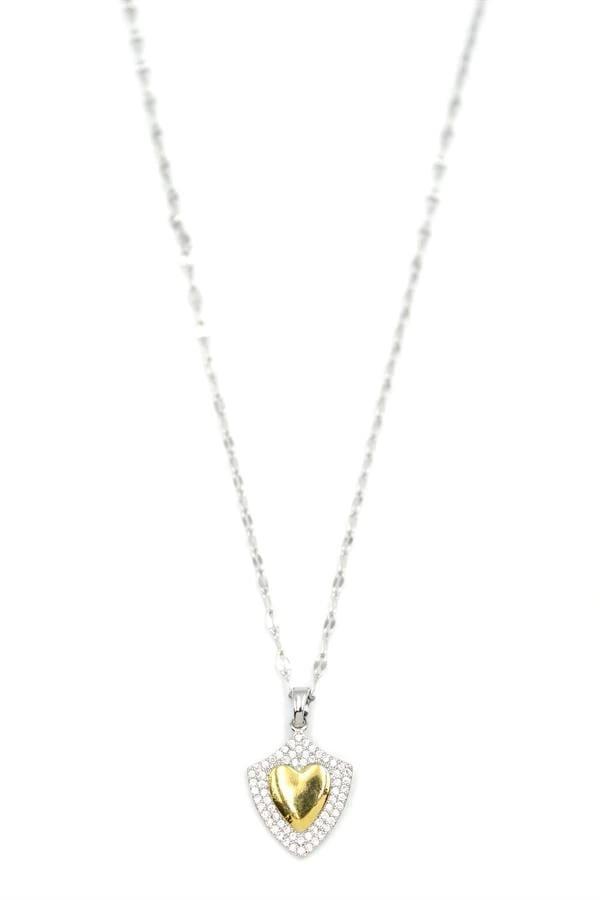 Taşlı Kalp Kolye - Gümüş - Image 1