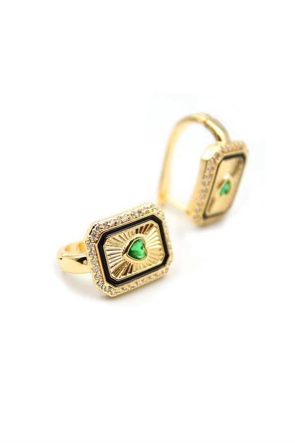 Kalp Taşlı Küpe - Yeşil - Image 1