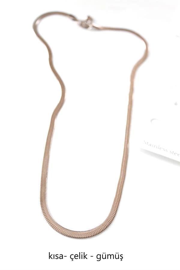 Kısa İtalyan Çelik Kolye-45 CM - Gümüş - Image 1