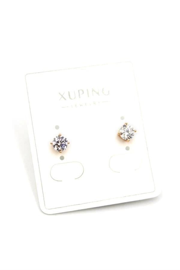 Orta Boy Tek Taş Küpe - Altın - Image 1