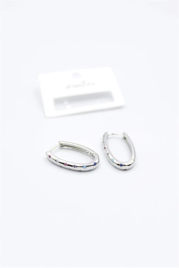 Oval Taşlı Küpe - Gümüş - Image 1