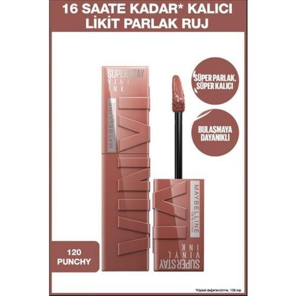 Maybelline New York Super Stay Vinyl Ink Uzun Süre Kalıcı Likit Parlak Ruj 120 Punchy - Image 1