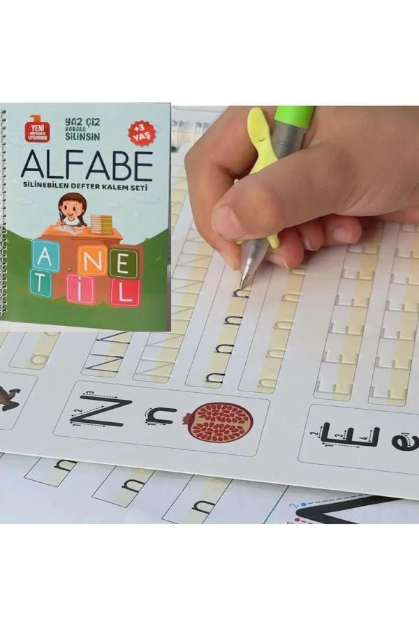 Lrs Store Alfabe Sihirli Yazı Seti Silinebilir Kelemli Kabartmalı Defter Yazma 1 Kitap 1 Kalem 5 Yedek Uç - Image 1